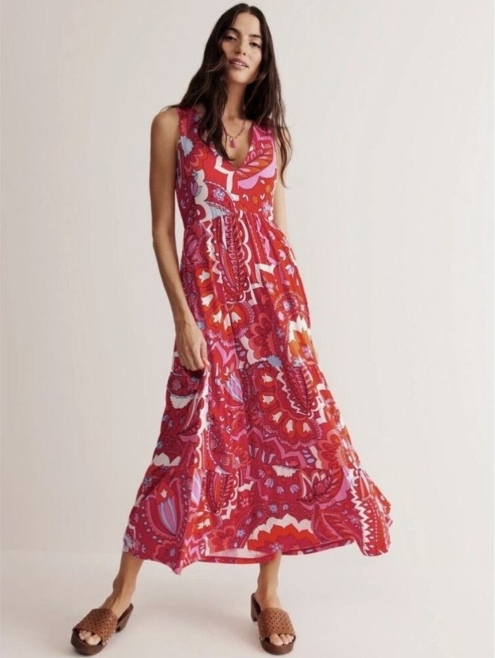 Boden Pink & Red Paisley Maxi Dress Size 8R